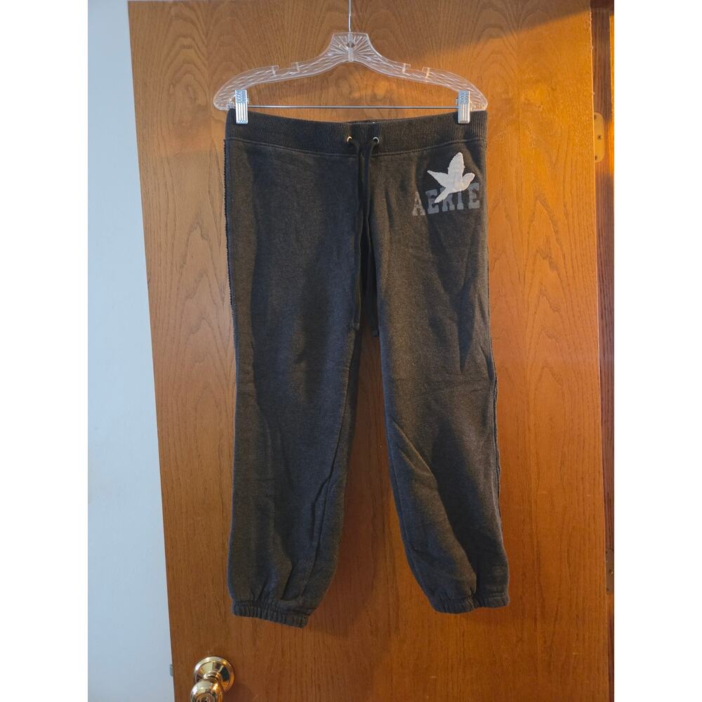 Aerie Vintage 2000s The Girl Crop Logo Sweatpant Elastic Cuff Small Grey Y2K